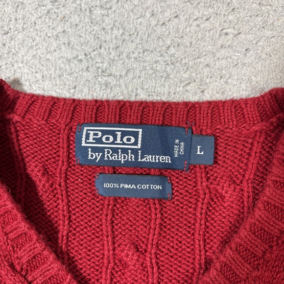 Vintage Polo Ralph Lauren Sweater Vest Mens L Red Blue Pony Golf Preppy V Neck - Picture 2 of 6